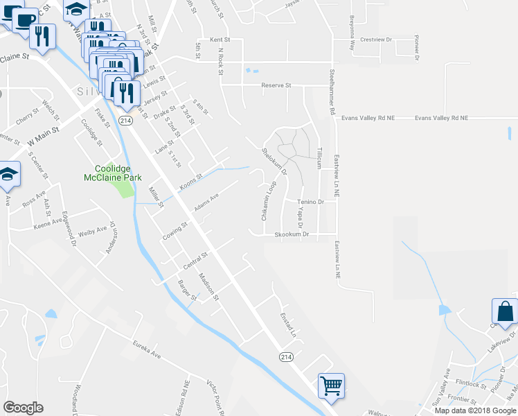 map of restaurants, bars, coffee shops, grocery stores, and more near 835 Chikamin Loop in Silverton