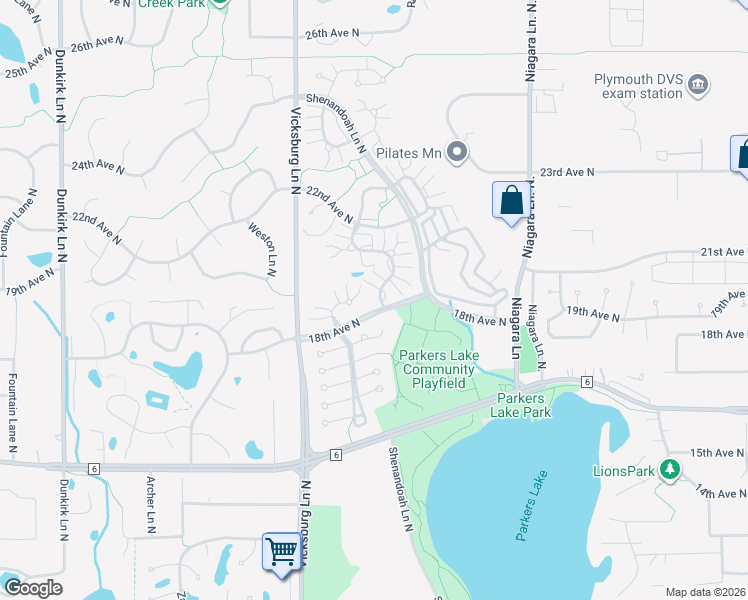 map of restaurants, bars, coffee shops, grocery stores, and more near 1905 Shenandoah Court in Plymouth
