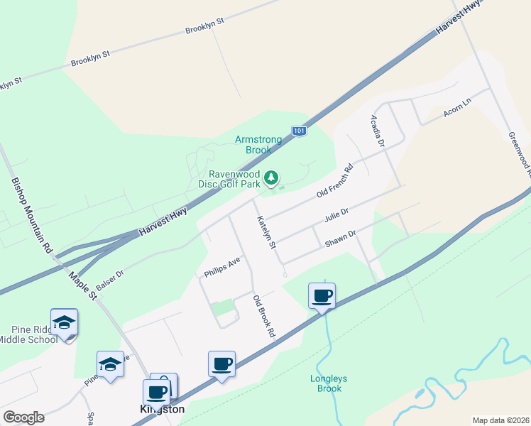 map of restaurants, bars, coffee shops, grocery stores, and more near 835 Old French Road in Kingston