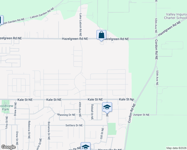 map of restaurants, bars, coffee shops, grocery stores, and more near 4985 Kale Street Northeast in Salem