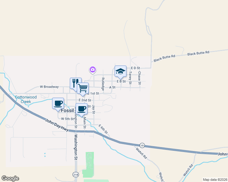map of restaurants, bars, coffee shops, grocery stores, and more near 406 Ellsworth Street in Fossil