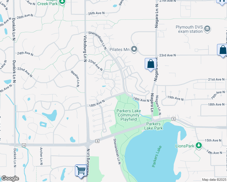 map of restaurants, bars, coffee shops, grocery stores, and more near 1920 Shenandoah Court in Plymouth