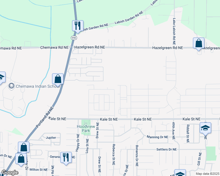 map of restaurants, bars, coffee shops, grocery stores, and more near 5110 Copper Creek Loop Northeast in Salem
