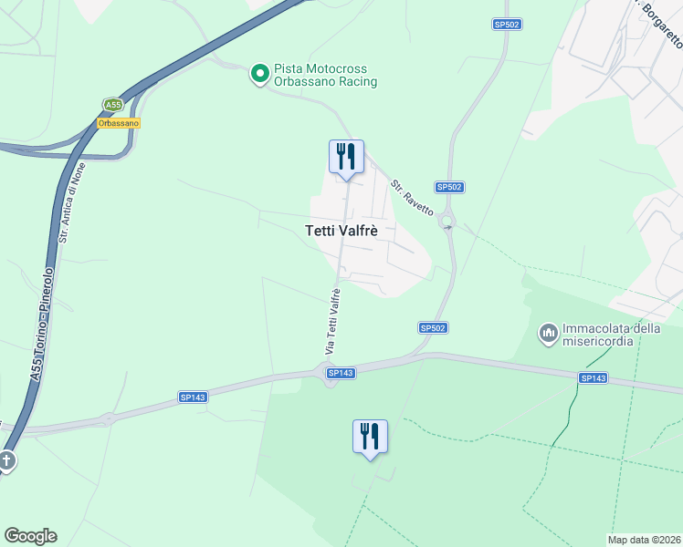 map of restaurants, bars, coffee shops, grocery stores, and more near 4 Via Tetti Valfrè in Tetti Valfrè