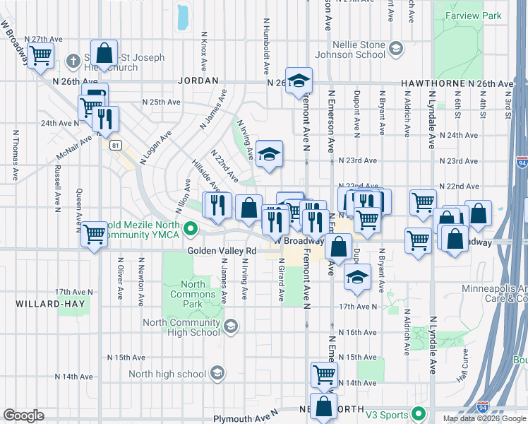 map of restaurants, bars, coffee shops, grocery stores, and more near 1409 North 21st Avenue in Minneapolis