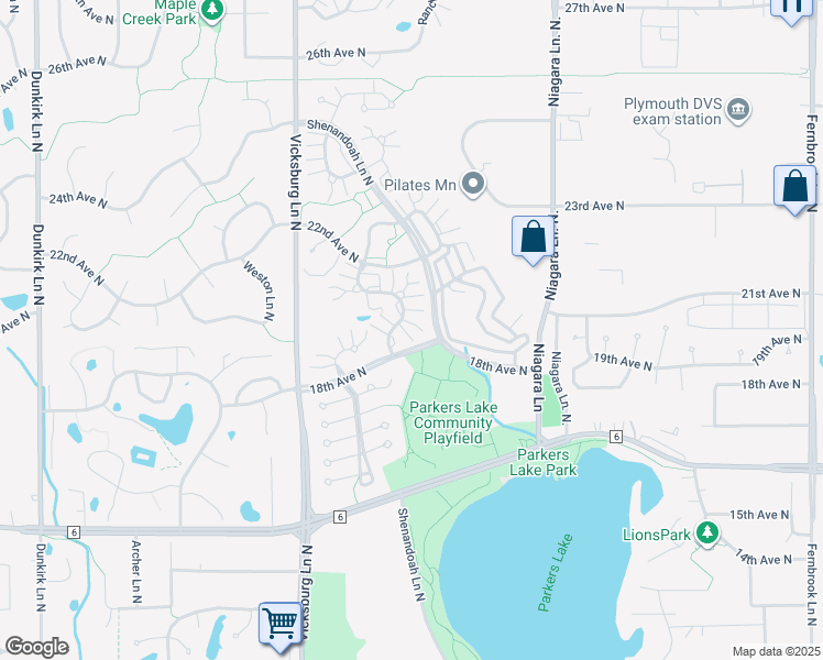 map of restaurants, bars, coffee shops, grocery stores, and more near 1920 Shenandoah Court in Plymouth