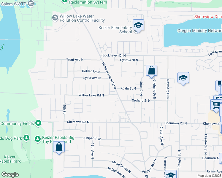 map of restaurants, bars, coffee shops, grocery stores, and more near 1069 Willow Lake Road North in Keizer