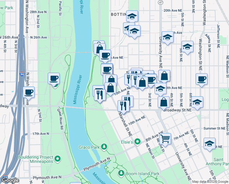 map of restaurants, bars, coffee shops, grocery stores, and more near 1224 County Road 23 in Minneapolis
