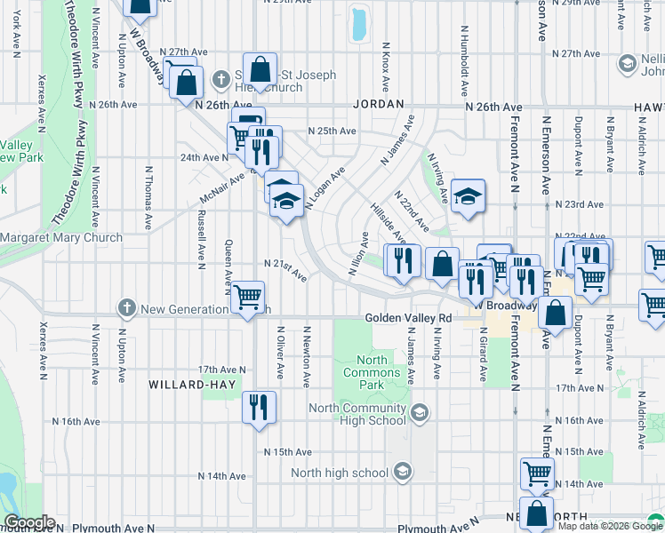 map of restaurants, bars, coffee shops, grocery stores, and more near in Minneapolis