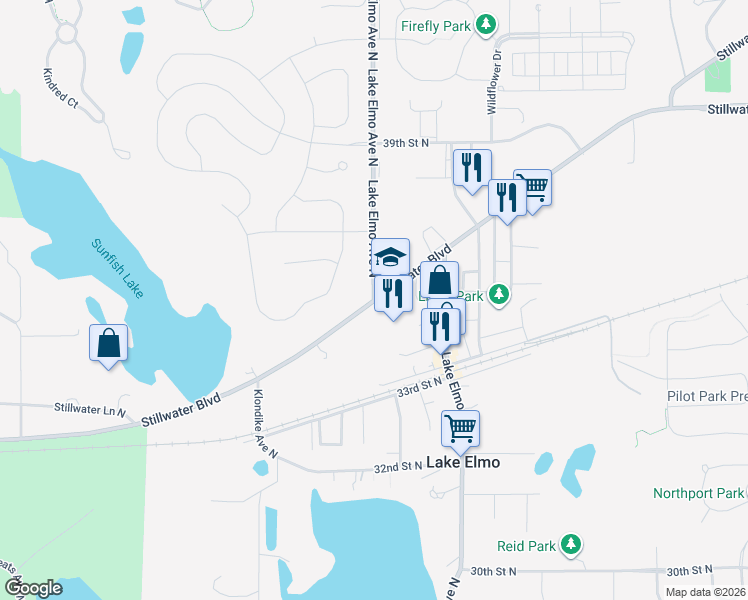 map of restaurants, bars, coffee shops, grocery stores, and more near 3700 Lake Elmo Avenue North in Lake Elmo
