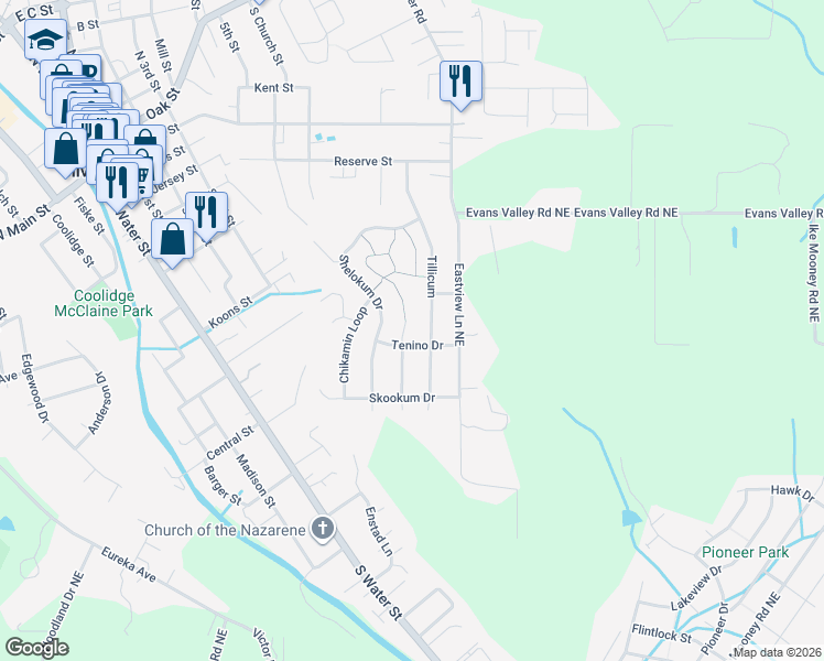 map of restaurants, bars, coffee shops, grocery stores, and more near 505 Tillicum in Silverton