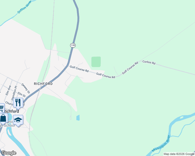 map of restaurants, bars, coffee shops, grocery stores, and more near 60 Golf Course Road in Richford