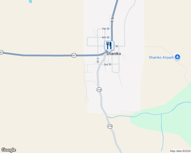 map of restaurants, bars, coffee shops, grocery stores, and more near Oregon 218 in Shaniko
