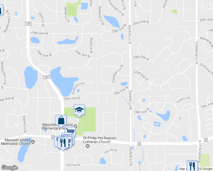 map of restaurants, bars, coffee shops, grocery stores, and more near 16925 21st Avenue North in Minneapolis