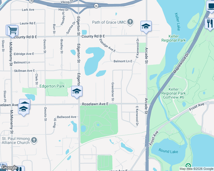 map of restaurants, bars, coffee shops, grocery stores, and more near 2002 Lee Street in Saint Paul