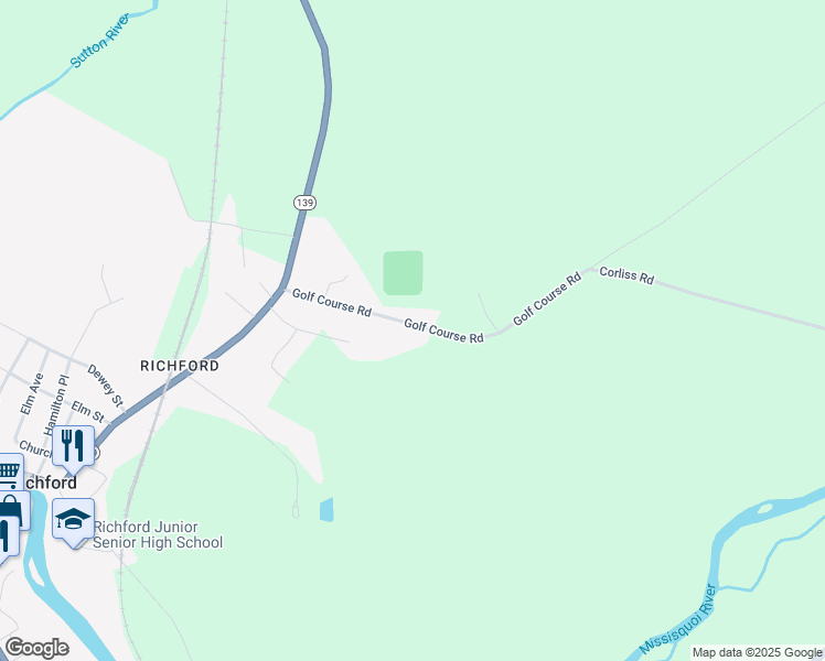 map of restaurants, bars, coffee shops, grocery stores, and more near 60 Golf Course Road in Richford