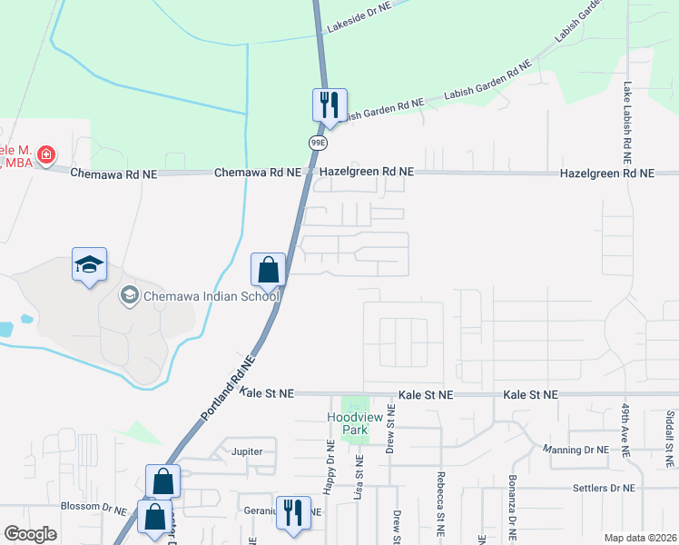 map of restaurants, bars, coffee shops, grocery stores, and more near 5422 Portland Road Northeast in Salem