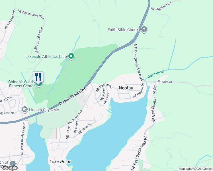 map of restaurants, bars, coffee shops, grocery stores, and more near 4936 Northeast I Avenue in Neotsu
