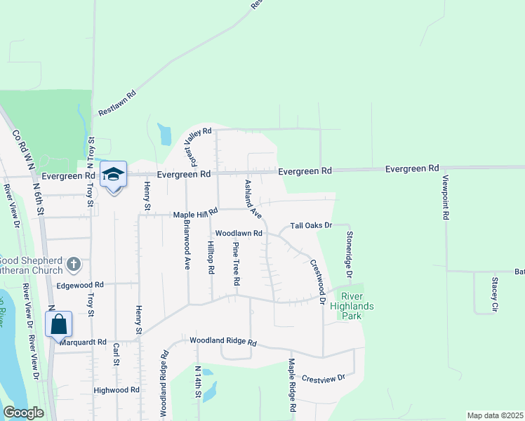 map of restaurants, bars, coffee shops, grocery stores, and more near 1601 Maple Hill Road in Wausau