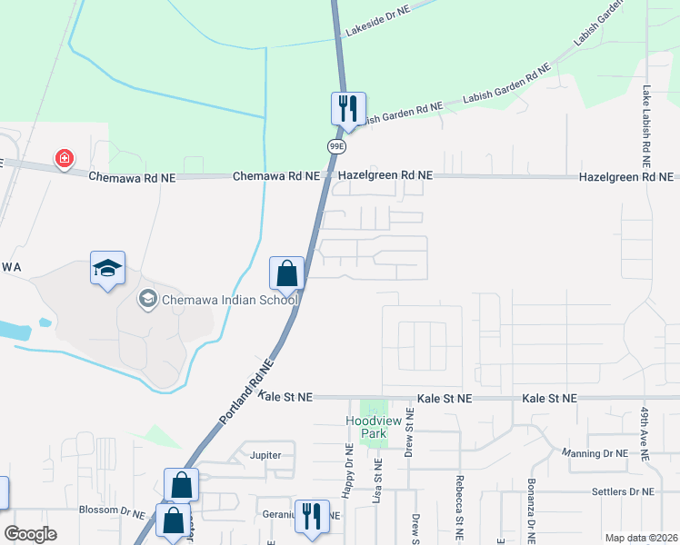 map of restaurants, bars, coffee shops, grocery stores, and more near Arrow Head in Salem
