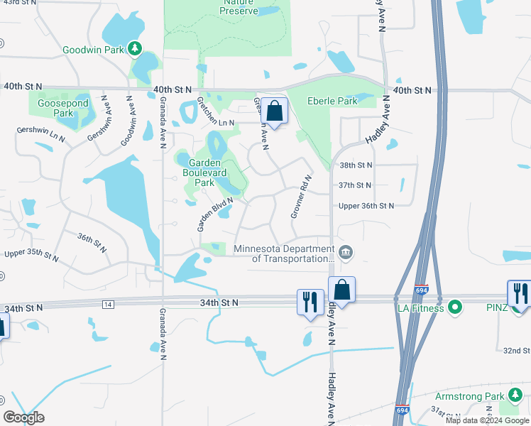 map of restaurants, bars, coffee shops, grocery stores, and more near 3642 Gresham Avenue North in Saint Paul
