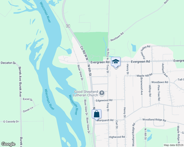 map of restaurants, bars, coffee shops, grocery stores, and more near 4211 North 6th Street in Wausau