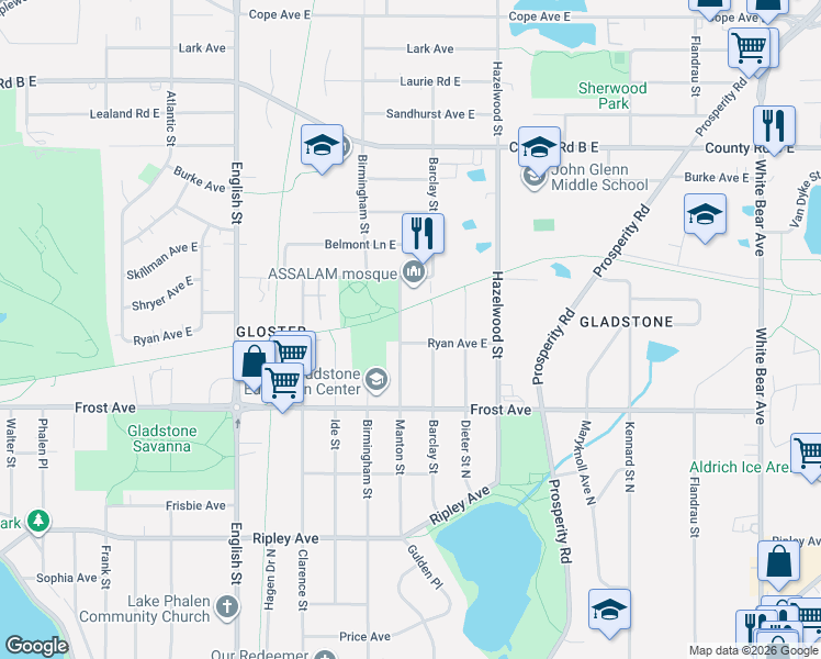 map of restaurants, bars, coffee shops, grocery stores, and more near 1996 Manton Street in Saint Paul
