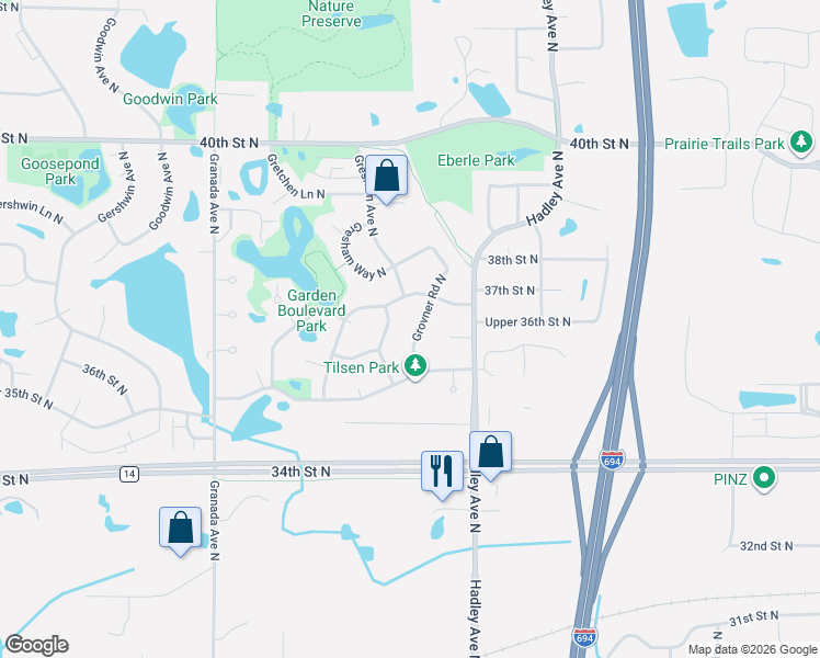 map of restaurants, bars, coffee shops, grocery stores, and more near 3642 Grovner Road North in Saint Paul