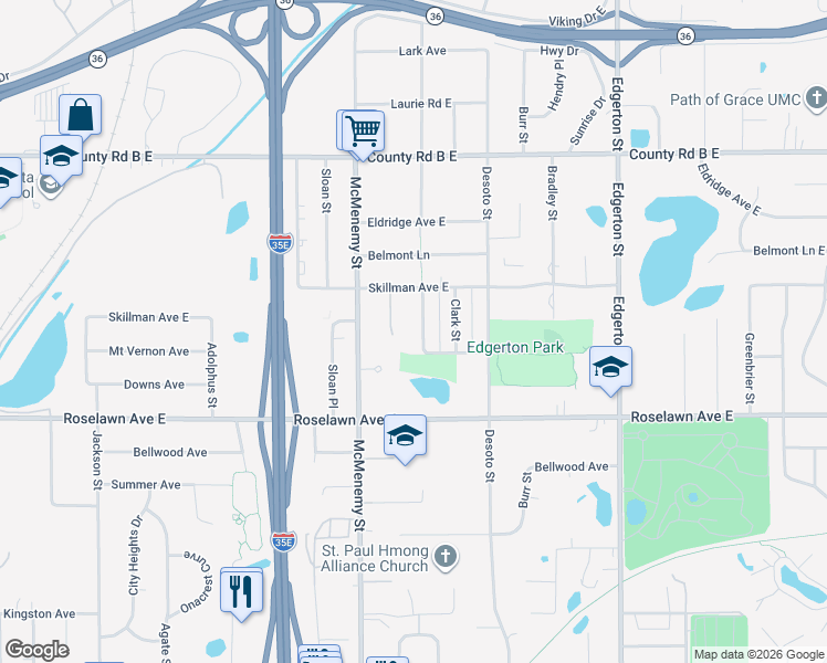 map of restaurants, bars, coffee shops, grocery stores, and more near 1999 Arkwright Street in Saint Paul