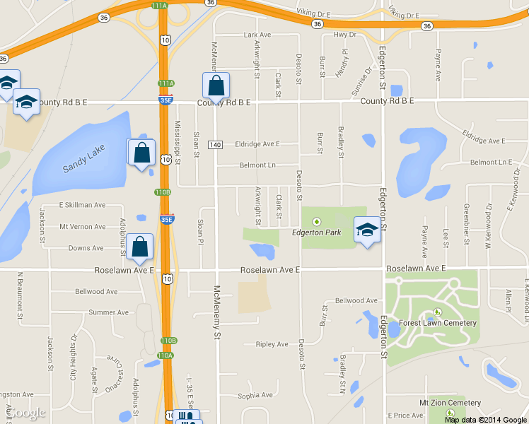 map of restaurants, bars, coffee shops, grocery stores, and more near 1999 Arkwright Street in Saint Paul