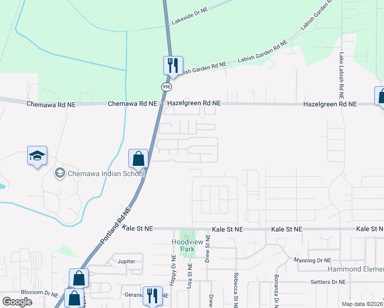 map of restaurants, bars, coffee shops, grocery stores, and more near Arrow Head in Salem