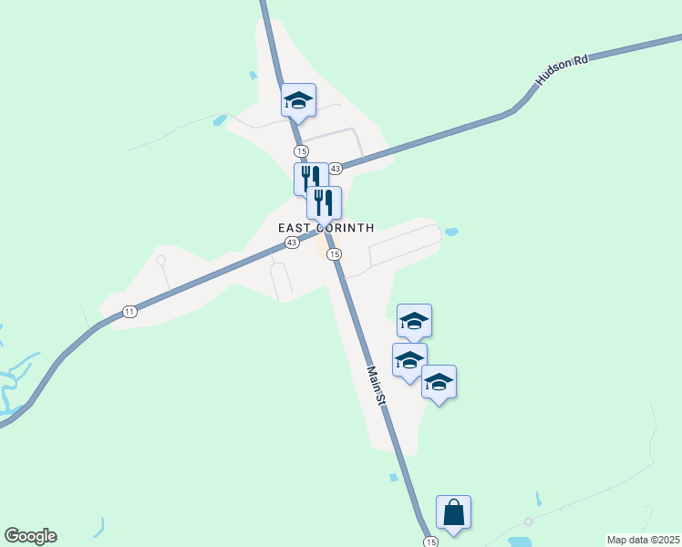 map of restaurants, bars, coffee shops, grocery stores, and more near 386 Main Street in Corinth