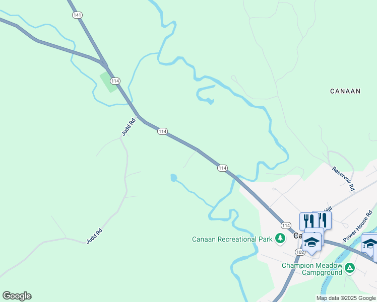 map of restaurants, bars, coffee shops, grocery stores, and more near 221 Vermont 114 in Canaan
