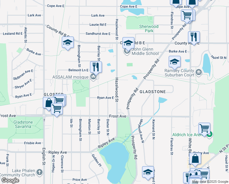 map of restaurants, bars, coffee shops, grocery stores, and more near 1997 Hazelwood Street in Saint Paul