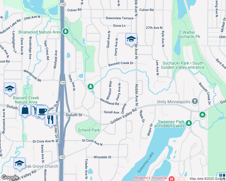 map of restaurants, bars, coffee shops, grocery stores, and more near 2144 Windsor Way in Minneapolis
