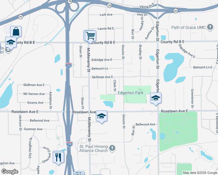 map of restaurants, bars, coffee shops, grocery stores, and more near 1999 Arkwright Street in Saint Paul