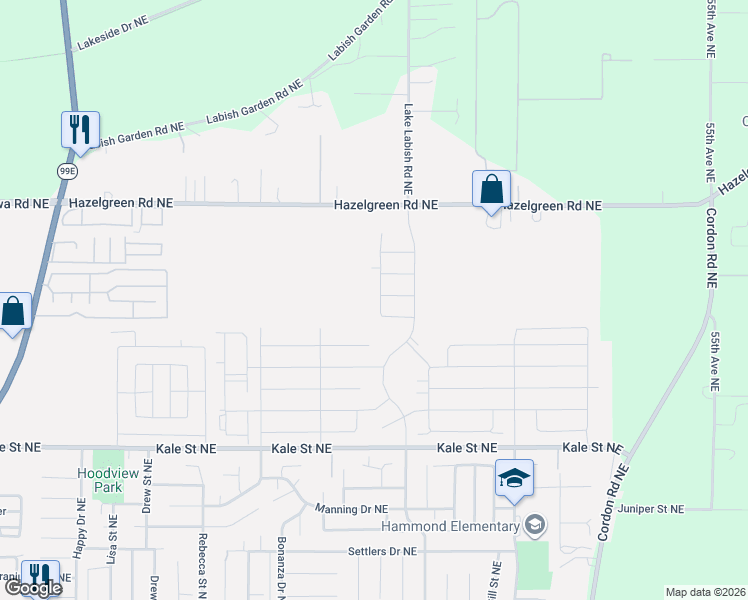 map of restaurants, bars, coffee shops, grocery stores, and more near 5461 Earth Place Northeast in Salem