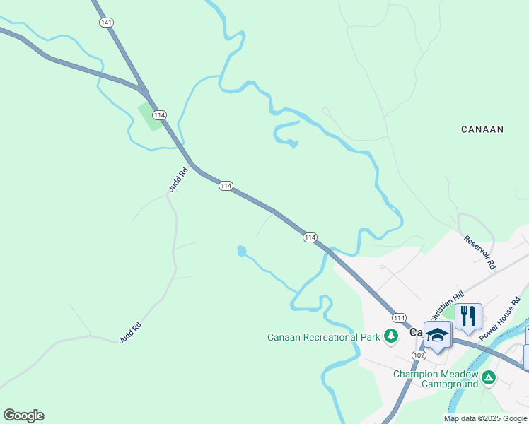 map of restaurants, bars, coffee shops, grocery stores, and more near 221 Vermont 114 in Canaan