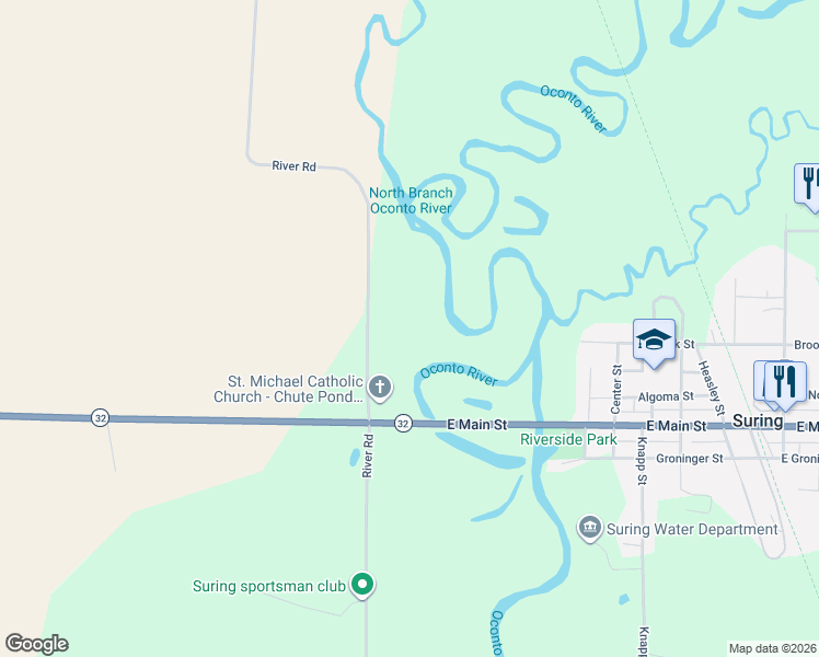 map of restaurants, bars, coffee shops, grocery stores, and more near in Suring