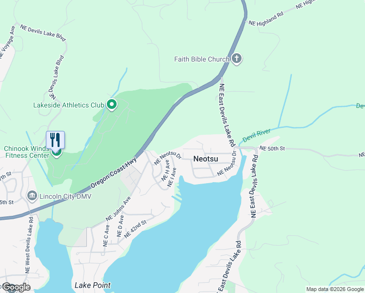 map of restaurants, bars, coffee shops, grocery stores, and more near 4936 Northeast I Avenue in Neotsu