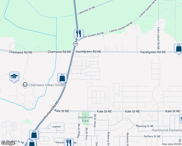 map of restaurants, bars, coffee shops, grocery stores, and more near Arrow Head in Salem