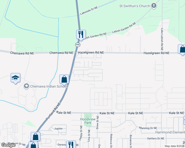 map of restaurants, bars, coffee shops, grocery stores, and more near 5422 Portland Road Northeast in Salem