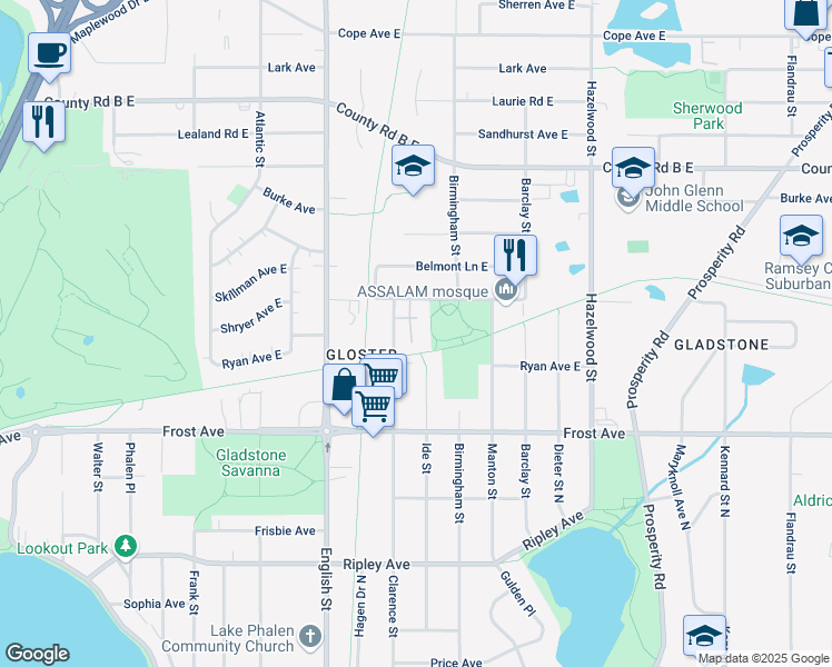 map of restaurants, bars, coffee shops, grocery stores, and more near 2005 Ide Street in Maplewood