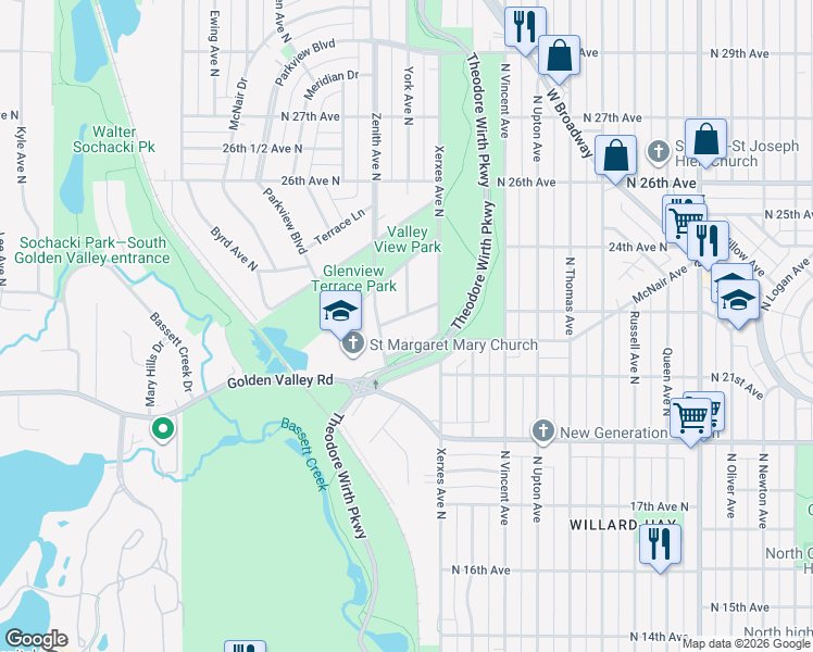 map of restaurants, bars, coffee shops, grocery stores, and more near 1933 Glenwood Parkway in Minneapolis