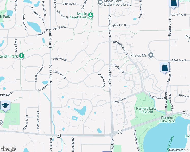 map of restaurants, bars, coffee shops, grocery stores, and more near 2170 Xene Lane North in Plymouth