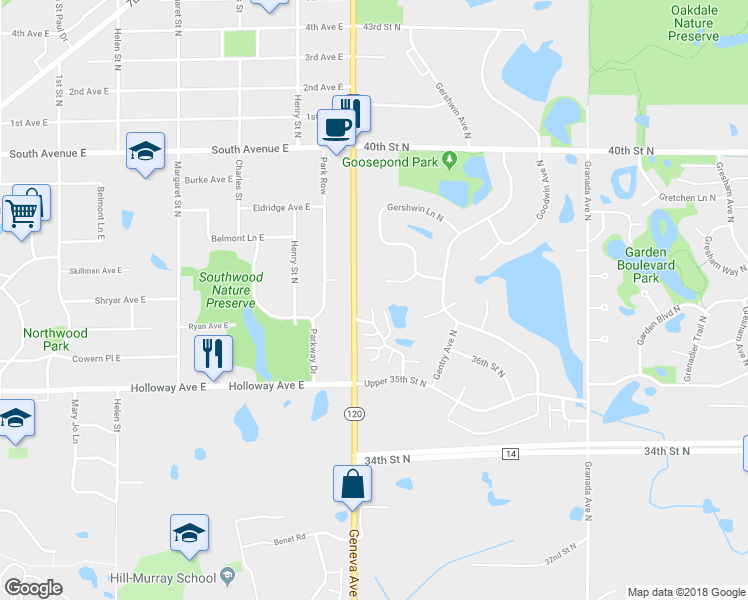map of restaurants, bars, coffee shops, grocery stores, and more near 3721 Geneva Avenue North in Saint Paul