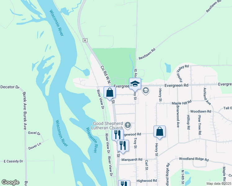 map of restaurants, bars, coffee shops, grocery stores, and more near 4211 North 6th Street in Wausau