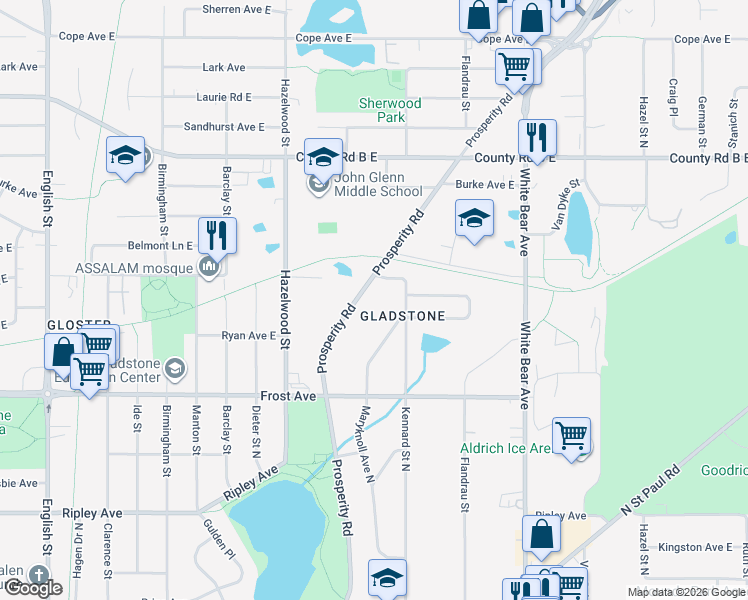 map of restaurants, bars, coffee shops, grocery stores, and more near 1991 Maryknoll Avenue North in Saint Paul