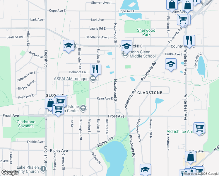 map of restaurants, bars, coffee shops, grocery stores, and more near 1997 Hazelwood Street in Saint Paul