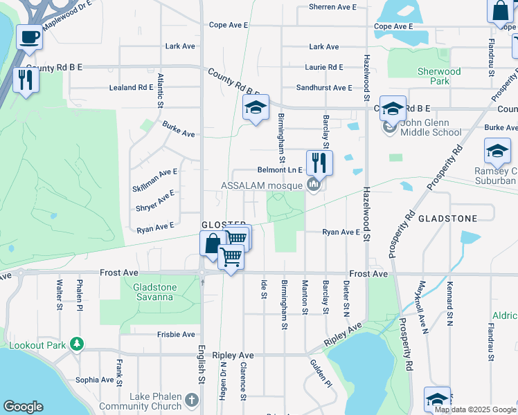 map of restaurants, bars, coffee shops, grocery stores, and more near 2005 Ide Street in Maplewood